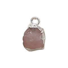 Raw Pink Rose Quartz Pendants with Silver Edge Natural Crystal Charms for Bohemian & Minimal Jewelry Making