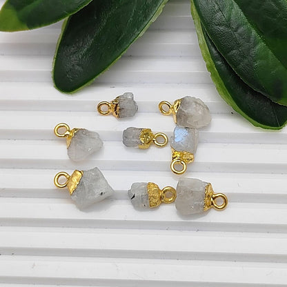 Handcrafted Raw Rainbow Moonstone Pendant Gold Electroplated Cap Crystal Charm for DIY- Selling Per Piece