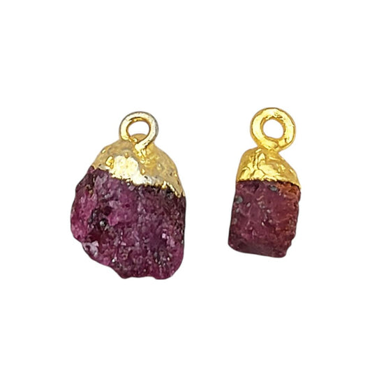 Raw Ruby Charms for Necklace Handmade Red Crystal Pendant with Gold Electroplated Cap for DIY Jewelry- Selling Per Piece
