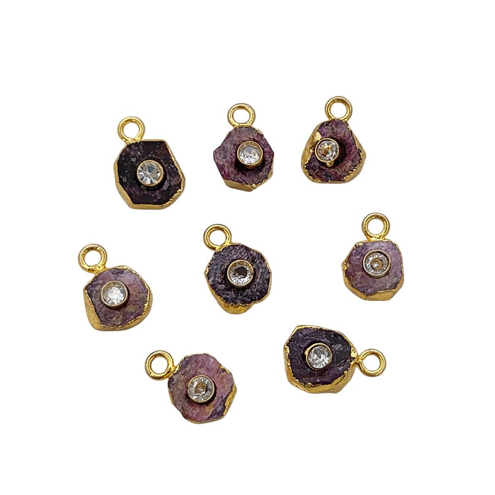Raw Ruby Crystal Pendant for Necklce 18k Gold Electroplated Handmade Birthstone Charm- Selling Per Piece