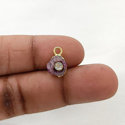 Raw Ruby Crystal Pendant for Necklce 18k Gold Electroplated Handmade Birthstone Charm- Selling Per Piece