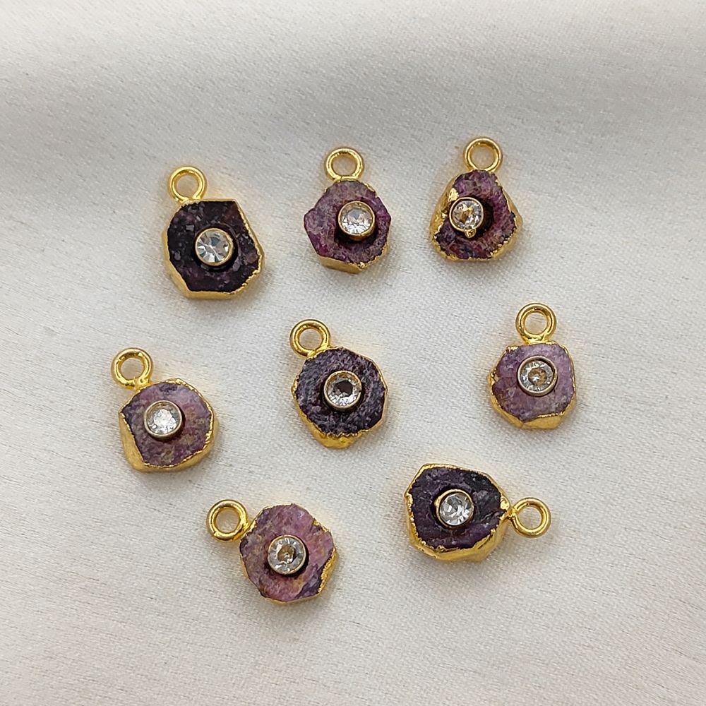 Raw Ruby Crystal Pendant for Necklce 18k Gold Electroplated Handmade Birthstone Charm- Selling Per Piece