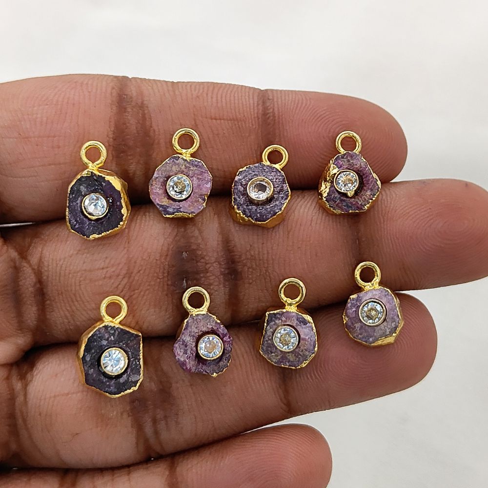 Raw Ruby Crystal Pendant for Necklce 18k Gold Electroplated Handmade Birthstone Charm- Selling Per Piece