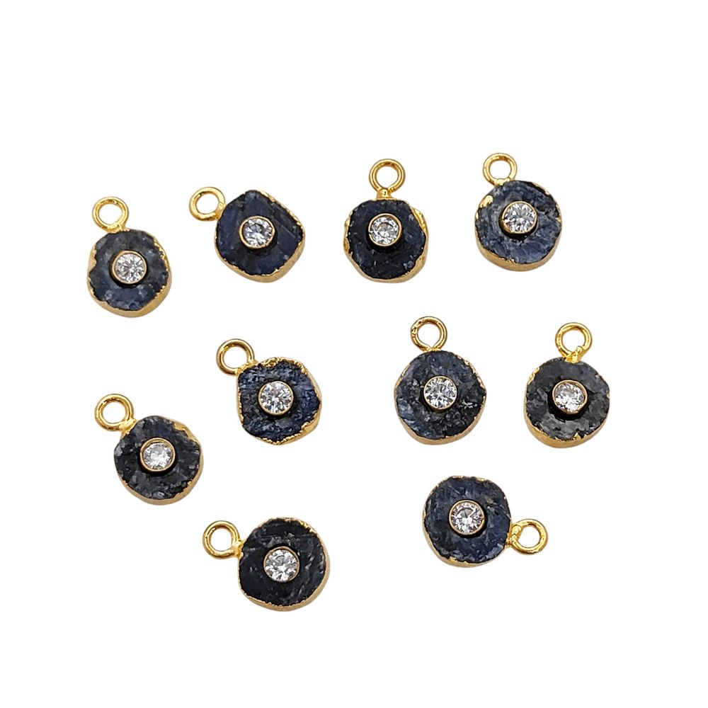 Raw Sapphire Healing Crystal Pendant September Birthstone 18k Gold Electroplated Handmade Jewelry with CZ- Selling Per Piece