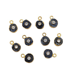 Raw Sapphire Healing Crystal Pendant September Birthstone 18k Gold Electroplated Handmade Jewelry with CZ- Selling Per Piece