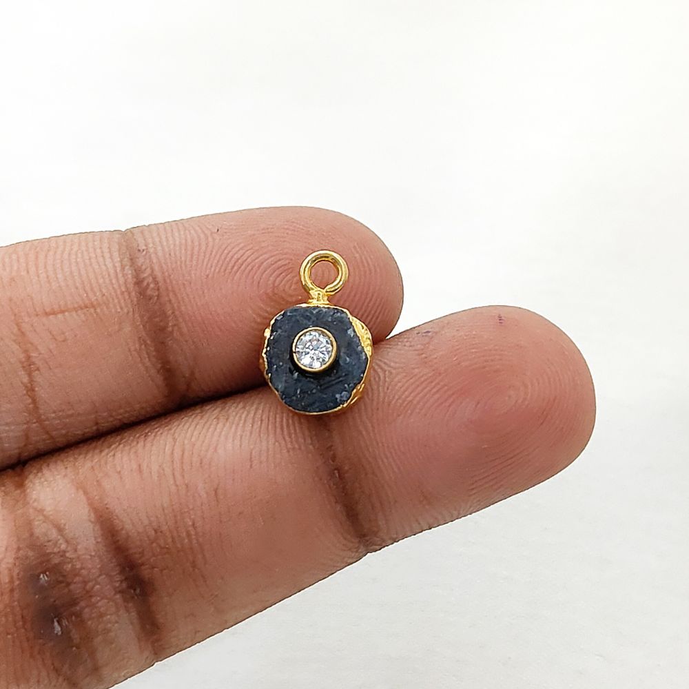 Raw Sapphire Healing Crystal Pendant September Birthstone 18k Gold Electroplated Handmade Jewelry with CZ- Selling Per Piece