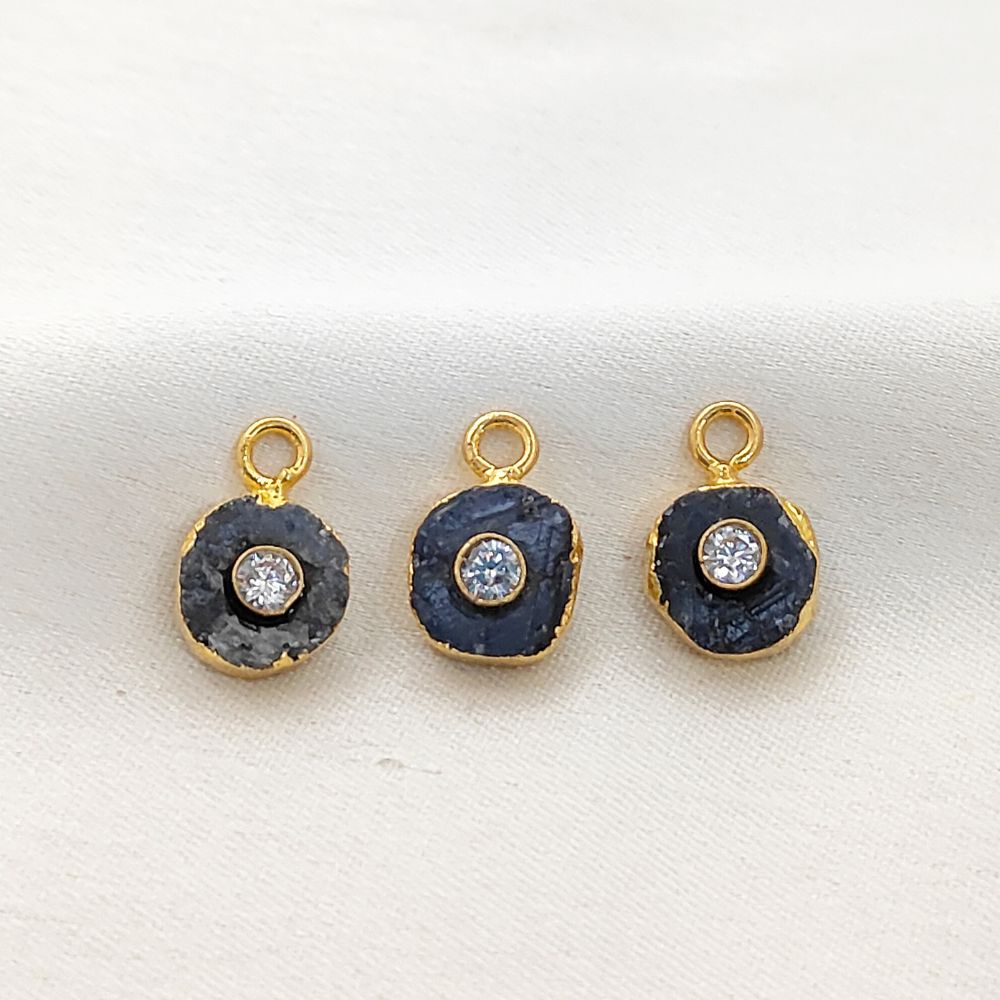 Raw Sapphire Healing Crystal Pendant September Birthstone 18k Gold Electroplated Handmade Jewelry with CZ- Selling Per Piece