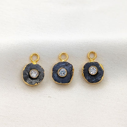 Raw Sapphire Healing Crystal Pendant September Birthstone 18k Gold Electroplated Handmade Jewelry with CZ- Selling Per Piece