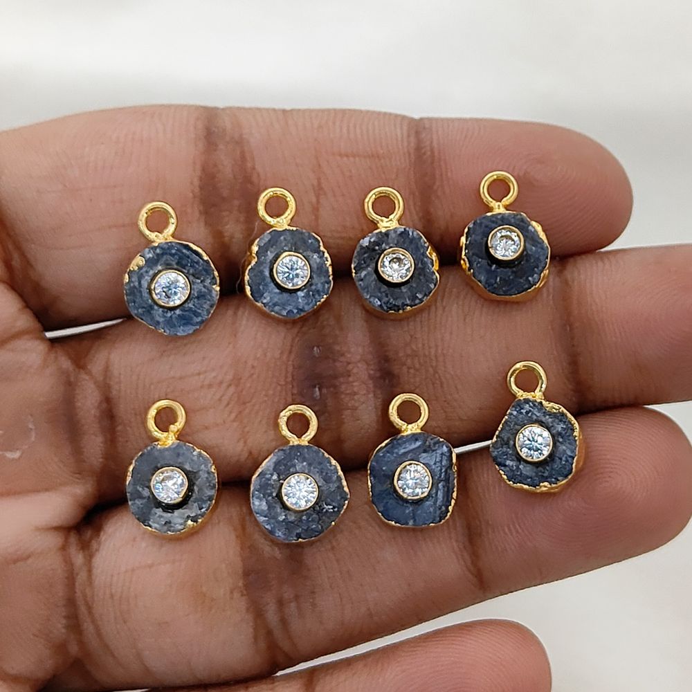Raw Sapphire Healing Crystal Pendant September Birthstone 18k Gold Electroplated Handmade Jewelry with CZ- Selling Per Piece