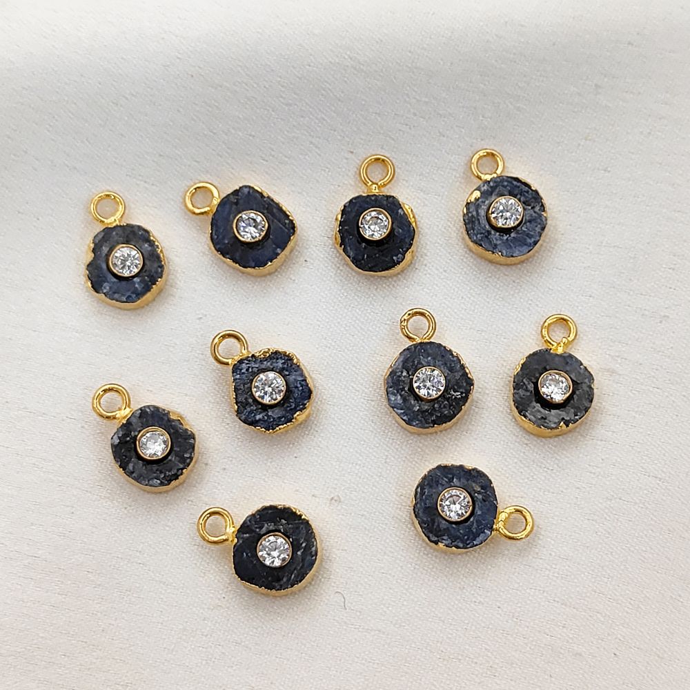 Raw Sapphire Healing Crystal Pendant September Birthstone 18k Gold Electroplated Handmade Jewelry with CZ- Selling Per Piece