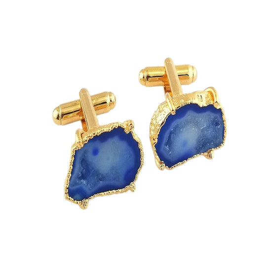 Raw Blue Druzy Geode Cufflinks - Gold Plated Men's Gemstone Jewelry - Unique Gift Pair