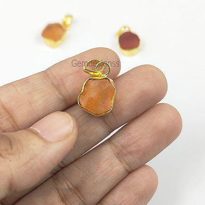 Raw Gemstone Tiny Pendant Rough Stone Pendant Necklace Artisans Charms Gold Plated Jewelry- Selling Per Piece
