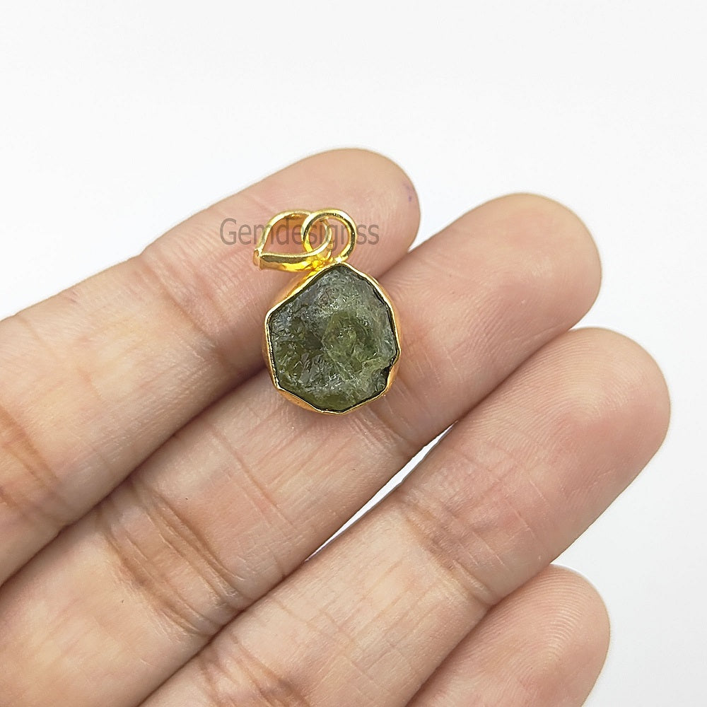 Raw Gemstone Tiny Pendant Rough Stone Pendant Necklace Artisans Charms Gold Plated Jewelry- Selling Per Piece