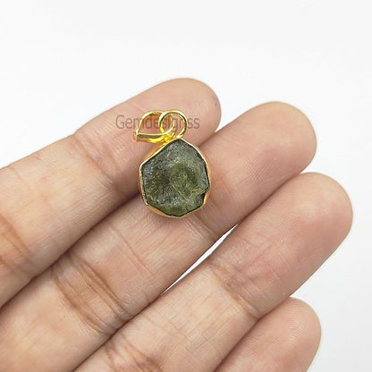 Raw Gemstone Tiny Pendant Rough Stone Pendant Necklace Artisans Charms Gold Plated Jewelry- Selling Per Piece