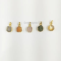 Raw Gemstone Tiny Pendant Rough Stone Pendant Necklace Artisans Charms Gold Plated Jewelry- Selling Per Piece