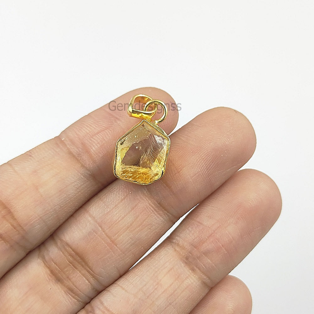 Raw Gemstone Tiny Pendant Rough Stone Pendant Necklace Artisans Charms Gold Plated Jewelry- Selling Per Piece