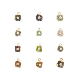 Natural Raw Gemstone Birthstone Pendant with CZ 18k Gold Electroplated Handmade Charm- Selling Per Piece