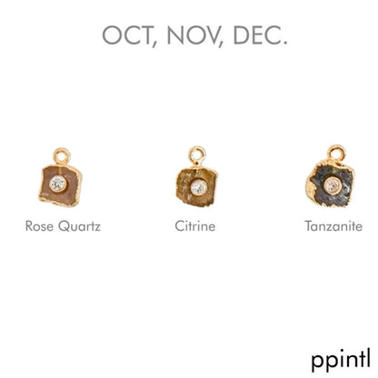 Natural Raw Gemstone Birthstone Pendant with CZ 18k Gold Electroplated Handmade Charm- Selling Per Piece