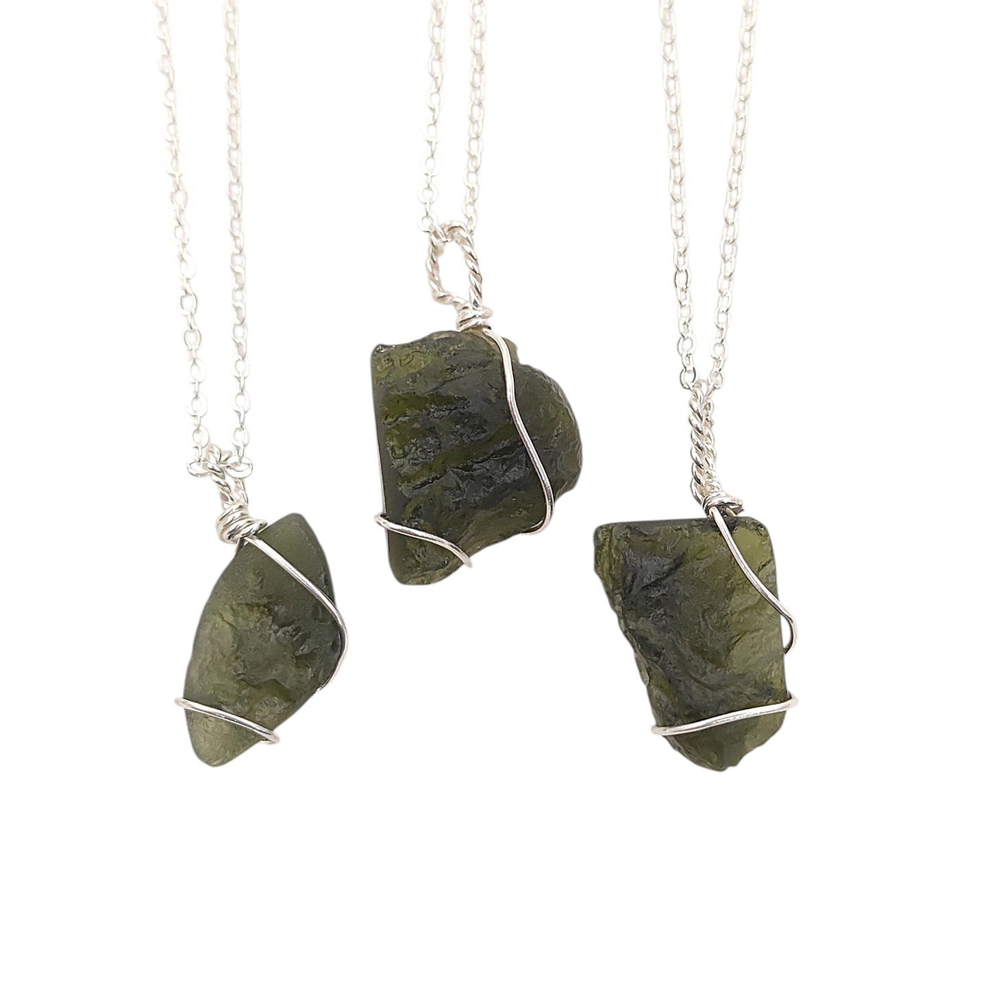 Raw Moldavite Wire Wrapped Necklace Green Crystal Healing Pendant for Transformation & Heart Chakra- Selling Per Piece