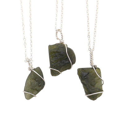 Raw Moldavite Wire Wrapped Necklace Green Crystal Healing Pendant for Transformation & Heart Chakra- Selling Per Piece