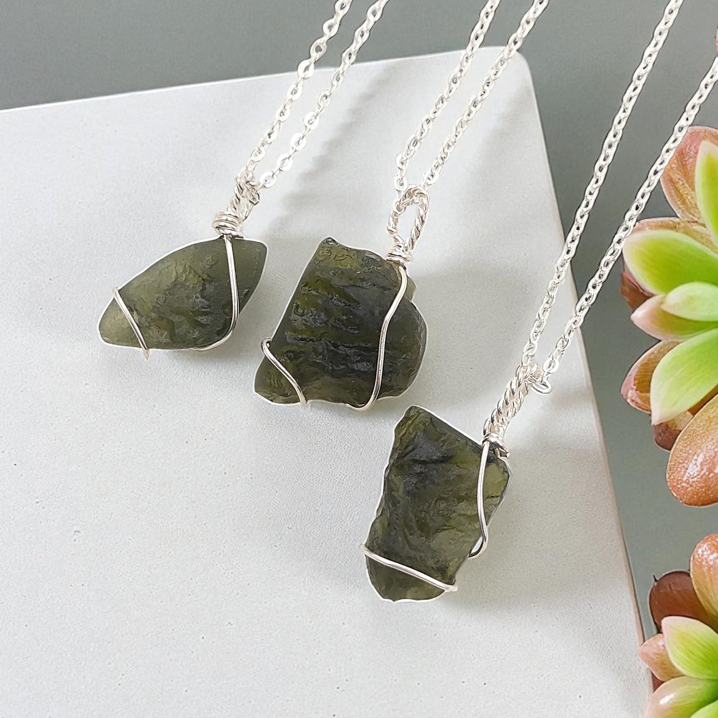 Raw Moldavite Wire Wrapped Necklace Green Crystal Healing Pendant for Transformation & Heart Chakra- Selling Per Piece