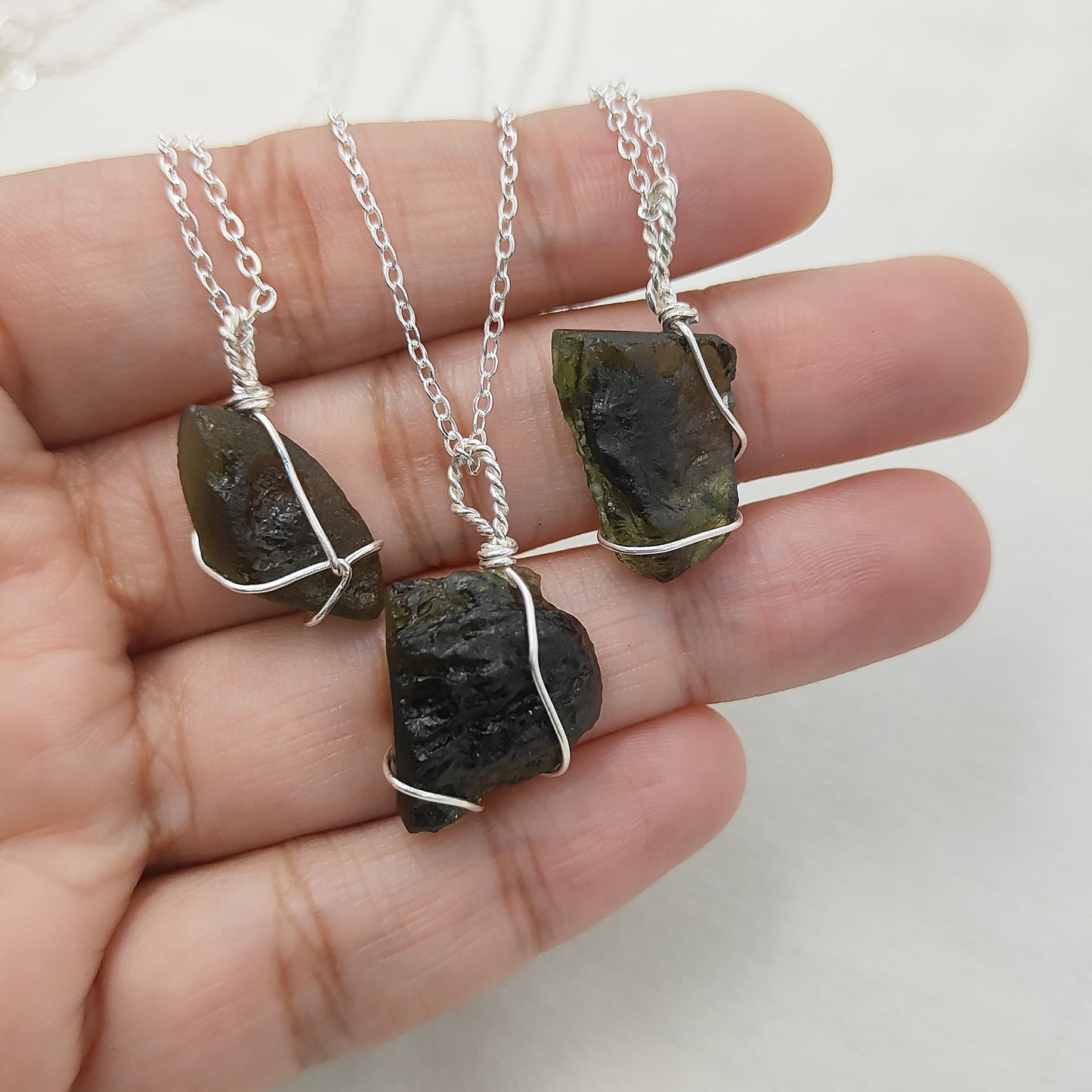 Raw Moldavite Wire Wrapped Necklace Green Crystal Healing Pendant for Transformation & Heart Chakra- Selling Per Piece