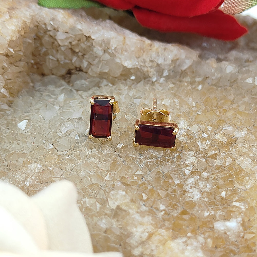 Red Garnet Baguette Stud Earring - January Birthstone Earring - Gemstone Baguette Earring - 925 Prong Set Women Earring - Selling Per Pair