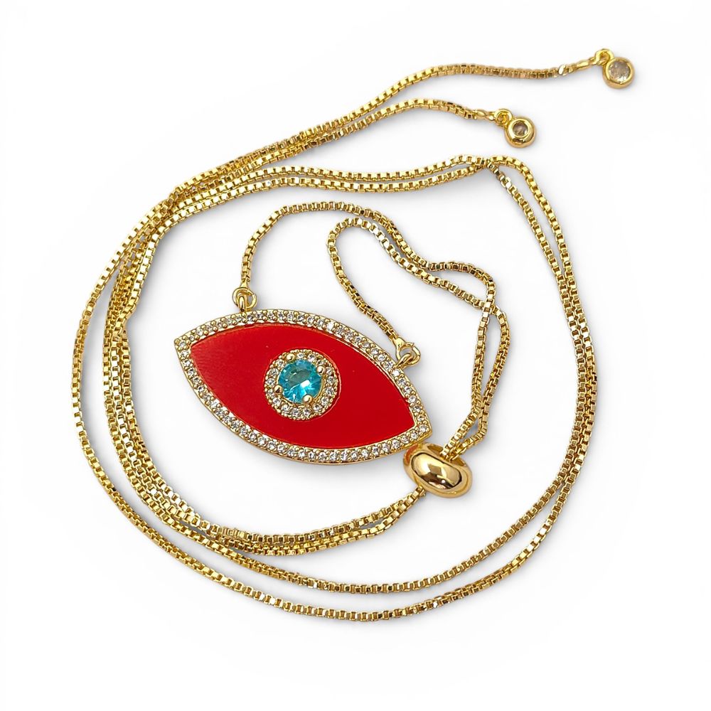 Red Marquise Evil Eye CZ Necklace 18K Gold Filled Adjustable Box Chain with Slider Rubber Stopper Beads Dainty Protection Jewelry – Selling By Necklace