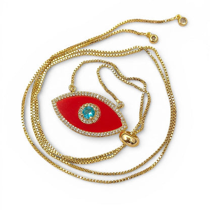 Red Marquise Evil Eye CZ Necklace 18K Gold Filled Adjustable Box Chain with Slider Rubber Stopper Beads Dainty Protection Jewelry – Selling By Necklace