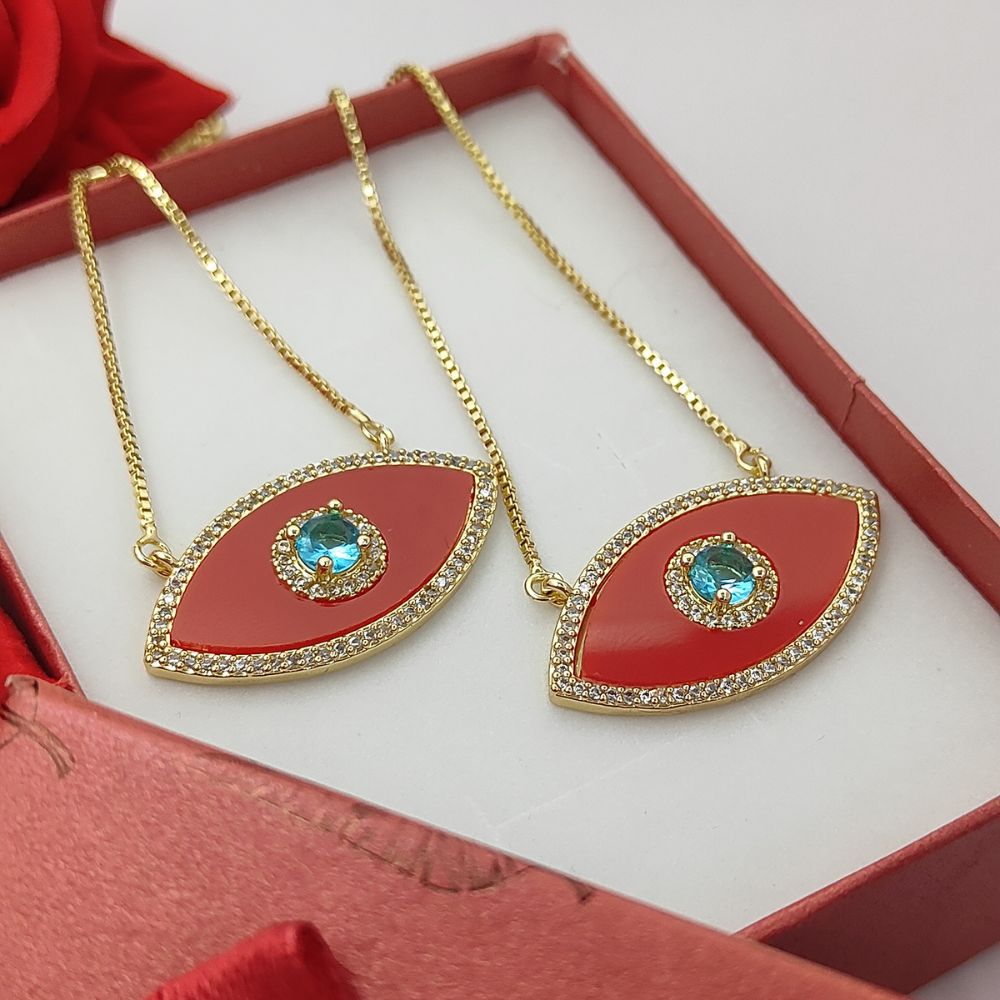 Red Marquise Evil Eye CZ Necklace 18K Gold Filled Adjustable Box Chain with Slider Rubber Stopper Beads Dainty Protection Jewelry – Selling By Necklace