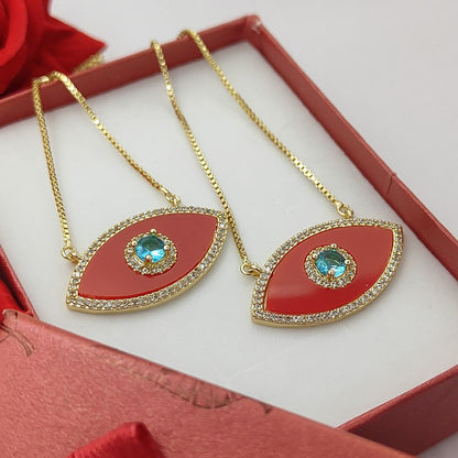 Red Marquise Evil Eye CZ Necklace 18K Gold Filled Adjustable Box Chain with Slider Rubber Stopper Beads Dainty Protection Jewelry – Selling By Necklace