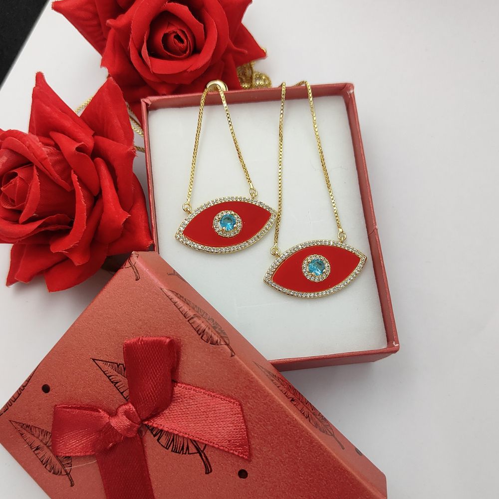 Red Marquise Evil Eye CZ Necklace 18K Gold Filled Adjustable Box Chain with Slider Rubber Stopper Beads Dainty Protection Jewelry – Selling By Necklace