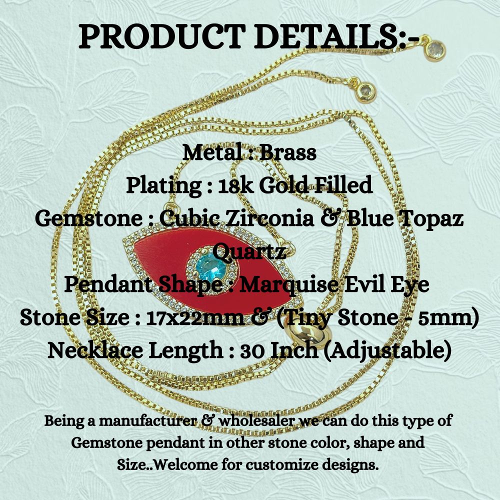 Red Marquise Evil Eye CZ Necklace 18K Gold Filled Adjustable Box Chain with Slider Rubber Stopper Beads Dainty Protection Jewelry – Selling By Necklace