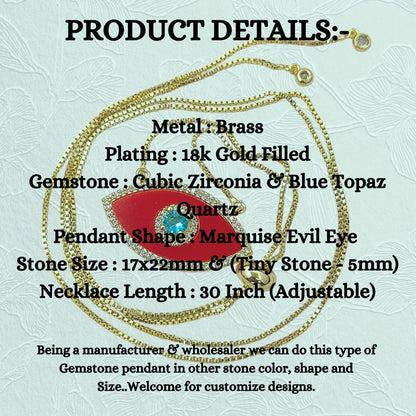 Red Marquise Evil Eye CZ Necklace 18K Gold Filled Adjustable Box Chain with Slider Rubber Stopper Beads Dainty Protection Jewelry – Selling By Necklace