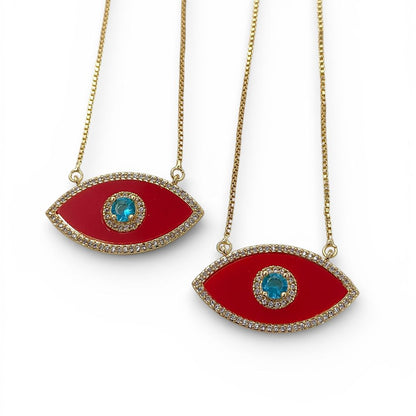 Red Marquise Evil Eye CZ Necklace 18K Gold Filled Adjustable Box Chain with Slider Rubber Stopper Beads Dainty Protection Jewelry – Selling By Necklace