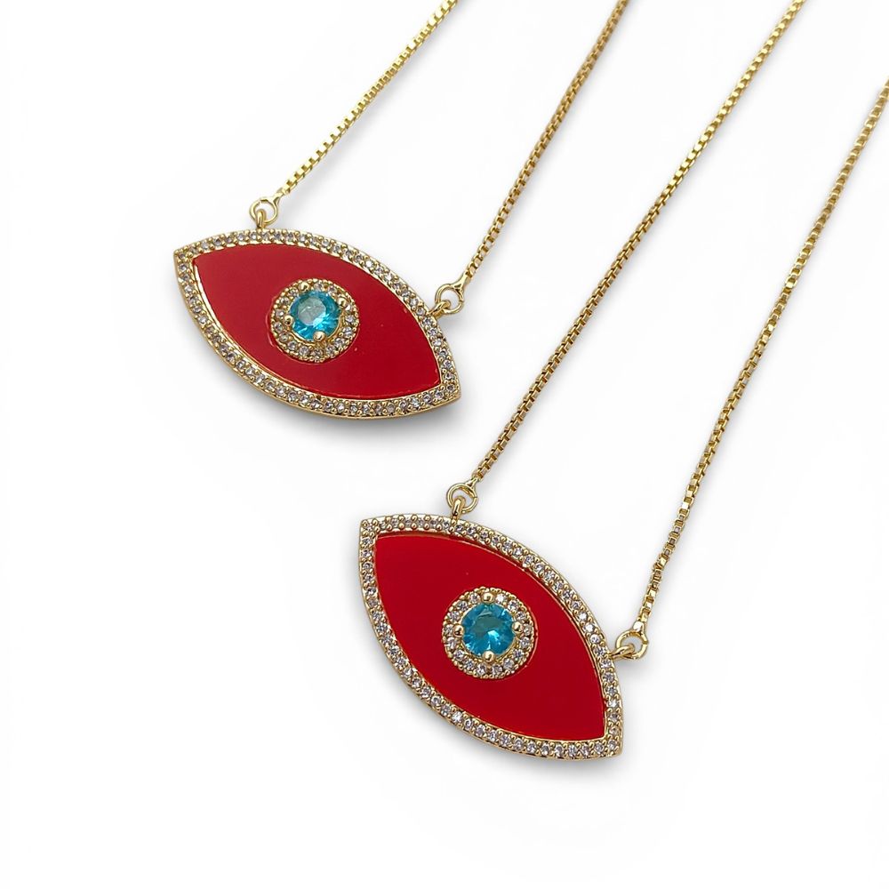 Red Marquise Evil Eye CZ Necklace 18K Gold Filled Adjustable Box Chain with Slider Rubber Stopper Beads Dainty Protection Jewelry – Selling By Necklace