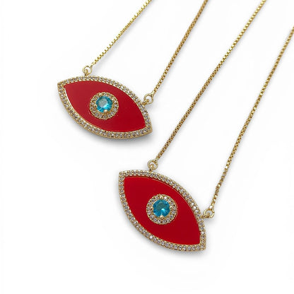 Red Marquise Evil Eye CZ Necklace 18K Gold Filled Adjustable Box Chain with Slider Rubber Stopper Beads Dainty Protection Jewelry – Selling By Necklace