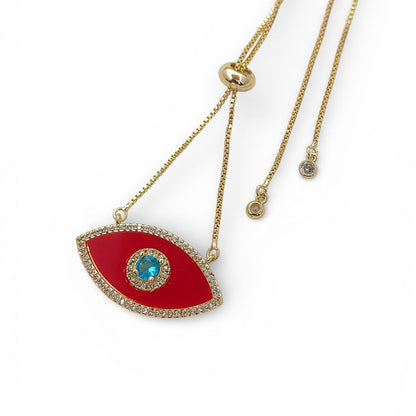 Red Marquise Evil Eye CZ Necklace 18K Gold Filled Adjustable Box Chain with Slider Rubber Stopper Beads Dainty Protection Jewelry – Selling By Necklace