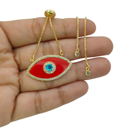 Red Marquise Evil Eye CZ Necklace 18K Gold Filled Adjustable Box Chain with Slider Rubber Stopper Beads Dainty Protection Jewelry – Selling By Necklace