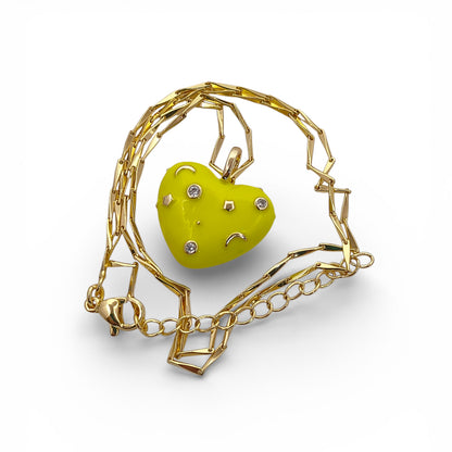 Romantic Celestial Heart Necklace with Star and Moon Galaxy Enamel Handmade Gold Plated Jewelry – Selling Per Piece