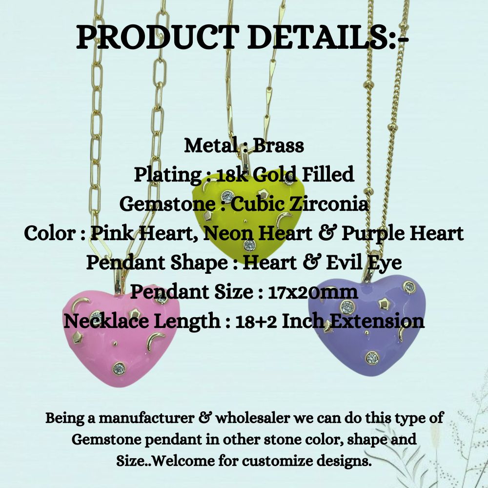 Romantic Celestial Heart Necklace with Star and Moon Galaxy Enamel Handmade Gold Plated Jewelry – Selling Per Piece