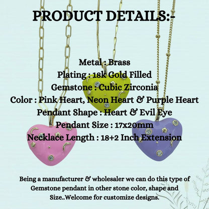 Romantic Celestial Heart Necklace with Star and Moon Galaxy Enamel Handmade Gold Plated Jewelry – Selling Per Piece