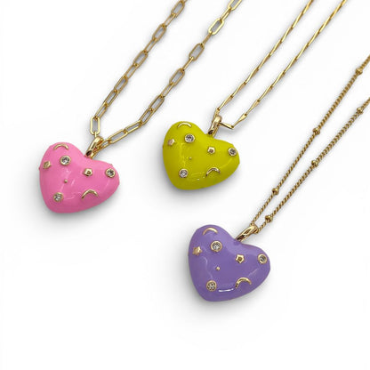 Romantic Celestial Heart Necklace with Star and Moon Galaxy Enamel Handmade Gold Plated Jewelry – Selling Per Piece
