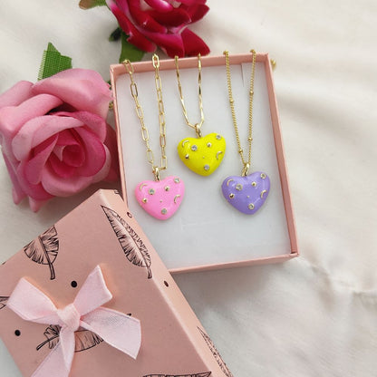 Romantic Celestial Heart Necklace with Star and Moon Galaxy Enamel Handmade Gold Plated Jewelry – Selling Per Piece