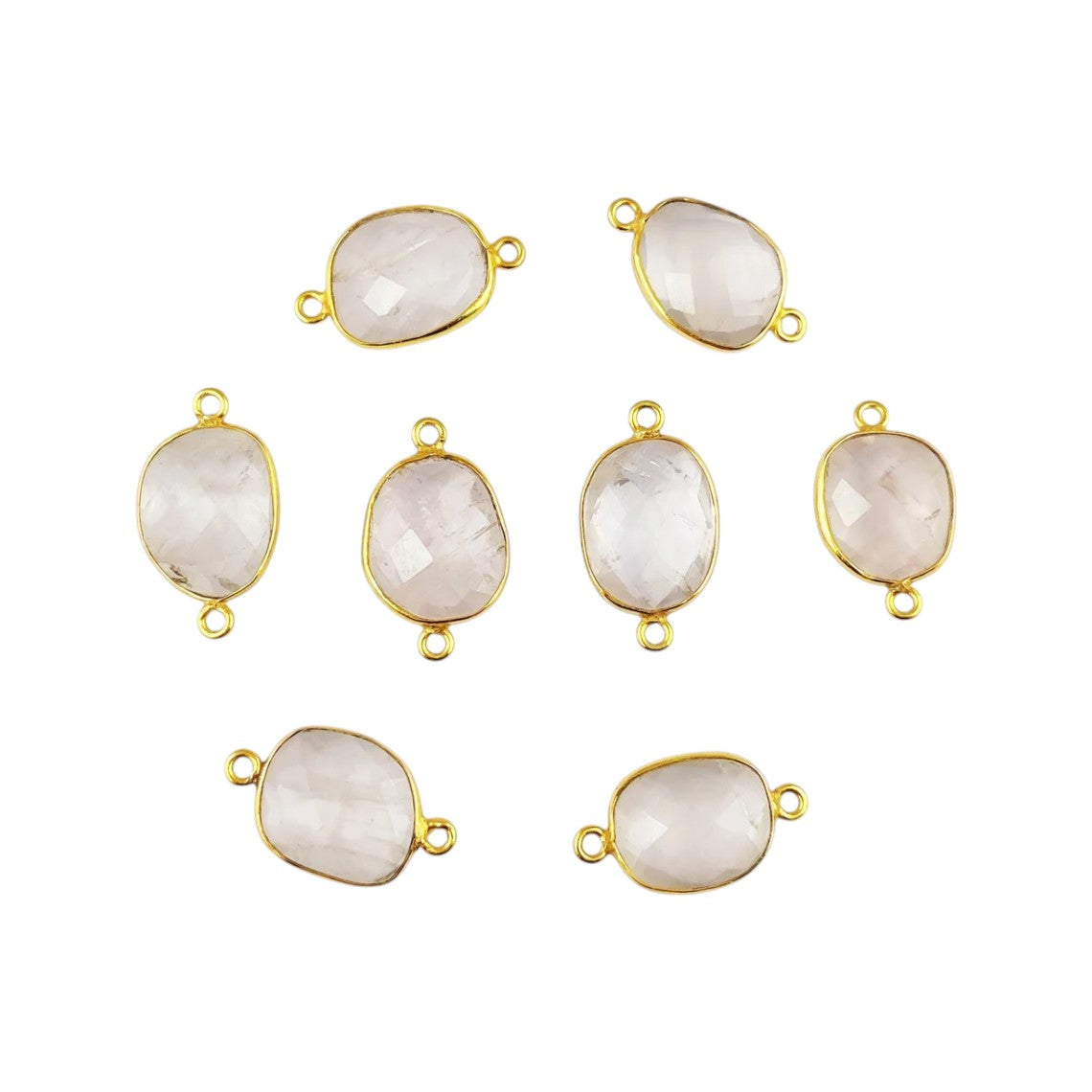 Rose Quartz Stone Connector 12–15mm Free Form Gold Plated Bezel Charm for DIY Jewelry- Selling Per Piece