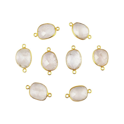Rose Quartz Stone Connector 12–15mm Free Form Gold Plated Bezel Charm for DIY Jewelry- Selling Per Piece