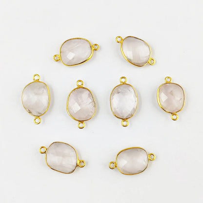 Rose Quartz Stone Connector 12–15mm Free Form Gold Plated Bezel Charm for DIY Jewelry- Selling Per Piece