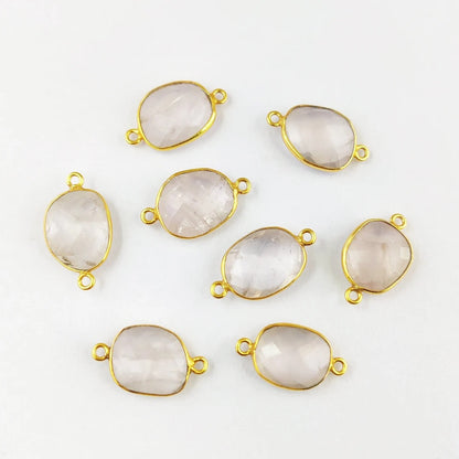 Rose Quartz Stone Connector 12–15mm Free Form Gold Plated Bezel Charm for DIY Jewelry- Selling Per Piece