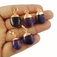 Stunning February Birthstone Amethyst Gemstone Tumble Pendant Rose Gold Electroplated Minimalist Jewelry- Selling Per Piece