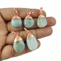 Solid Rose Gold Electroplated Gemstone Tumble Pendant Gorgeous Blue Aquamarine Birthstone Jewelry- Selling Per Piece